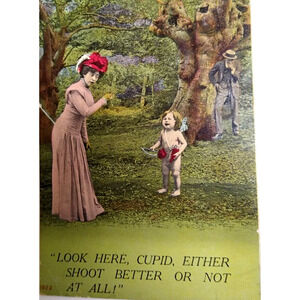 Valentine Postcard Fantasy Look Here Cupid Shoot Better 1922 Bamforth Holmfirth